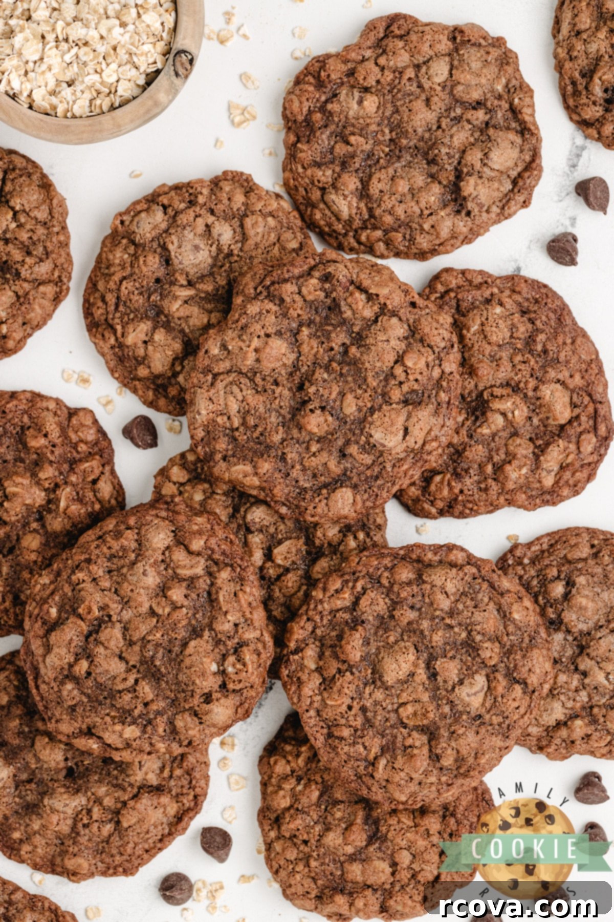 Decadent Double Chocolate Oatmeal Delights 3 Chocolate cookies with oats.