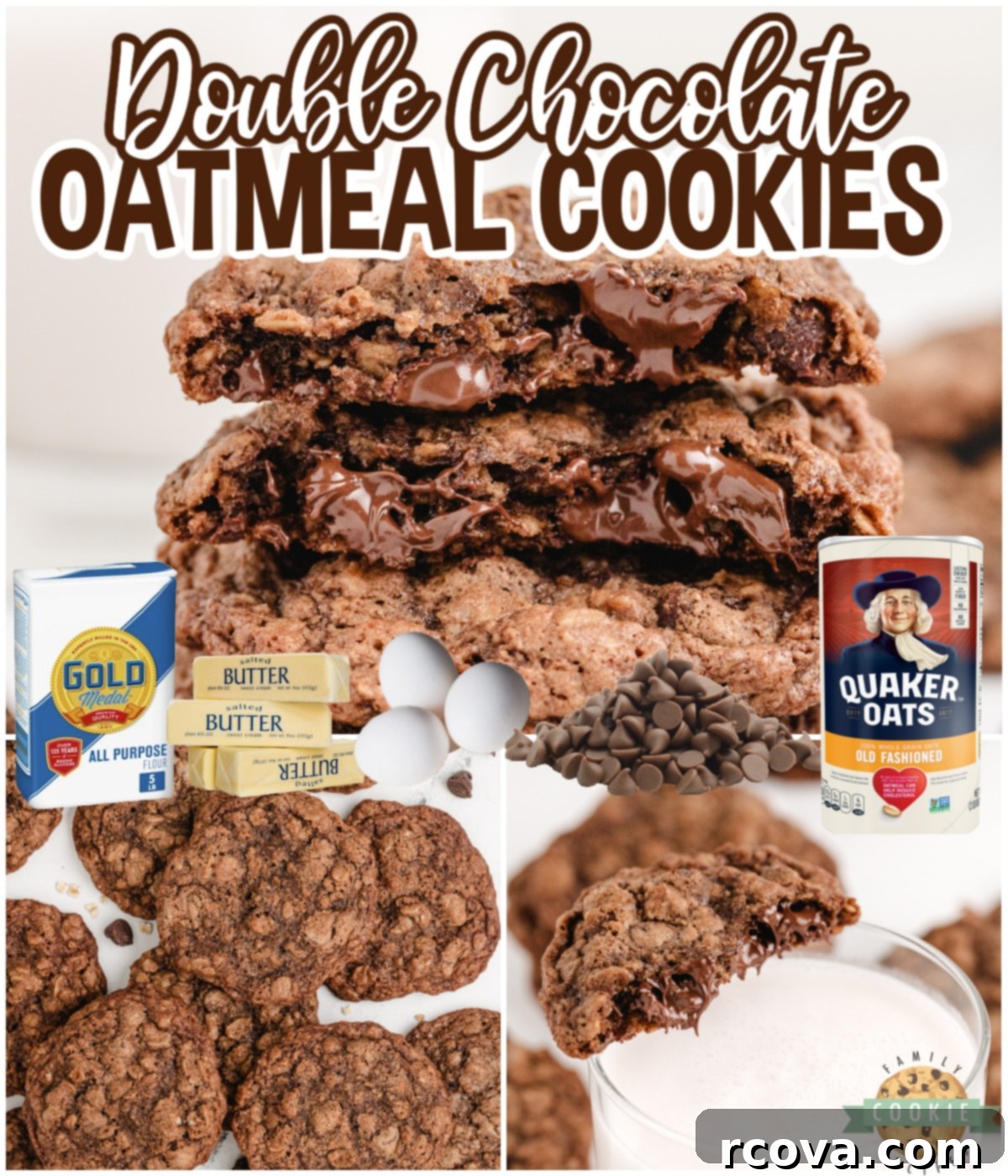 Decadent Double Chocolate Oatmeal Delights 7 Double Chocolate Oatmeal Cookies are soft, chewy, and packed with chocolate! Chocolate cookie recipe packed with oats and chocolate chips.