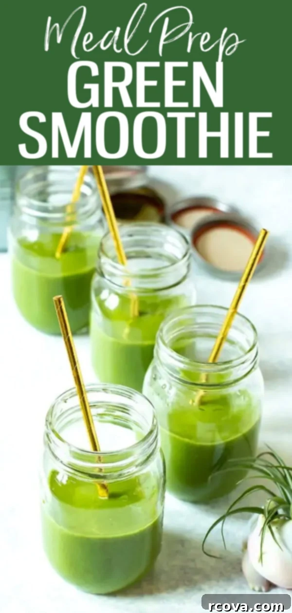 Your Go-To Green Smoothie Meal Prep 12 Enjoy this quick and easy Meal Prep Green Smoothie, packed with healthy bananas, cucumber, spinach, mango, green apple and hemp hearts for a nutritious start to your day. #mealprep #greensmoothies