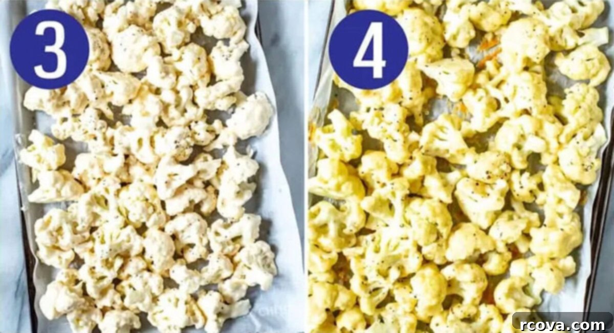 Spicy Baked Buffalo Cauliflower Wings 6 Steps 3 and 4 for making buffalo cauliflower: Arrange coated cauliflower on a baking sheet and bake until golden and tender.