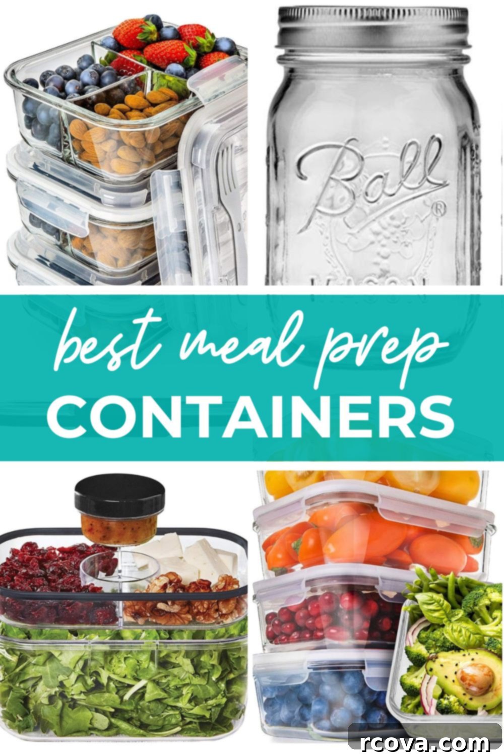 The Ultimate Guide to Meal Prep Containers 13 A collage of different meal prep containers in various materials and sizes, with the text "Best Meal Prep Containers" on top, emphasizing variety and utility.