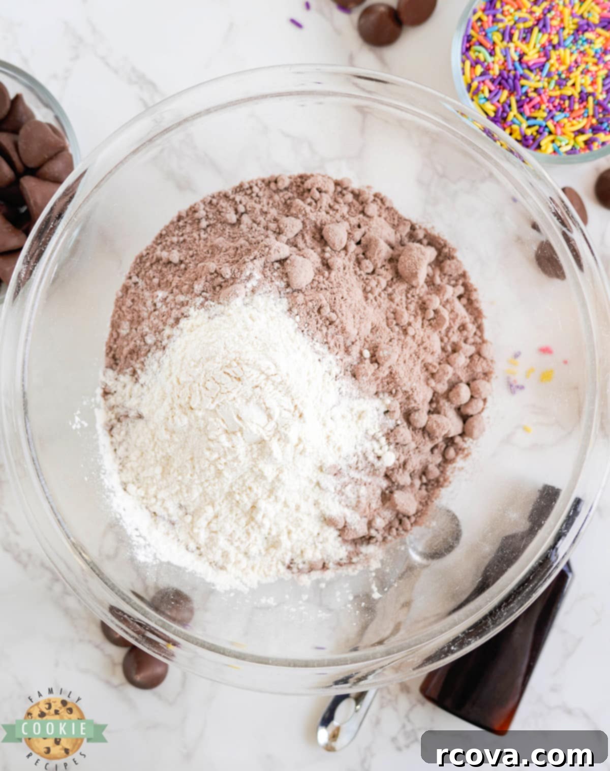 Decadent Easter Brownie Blossoms 5 Mixing flour and brownie mix together.