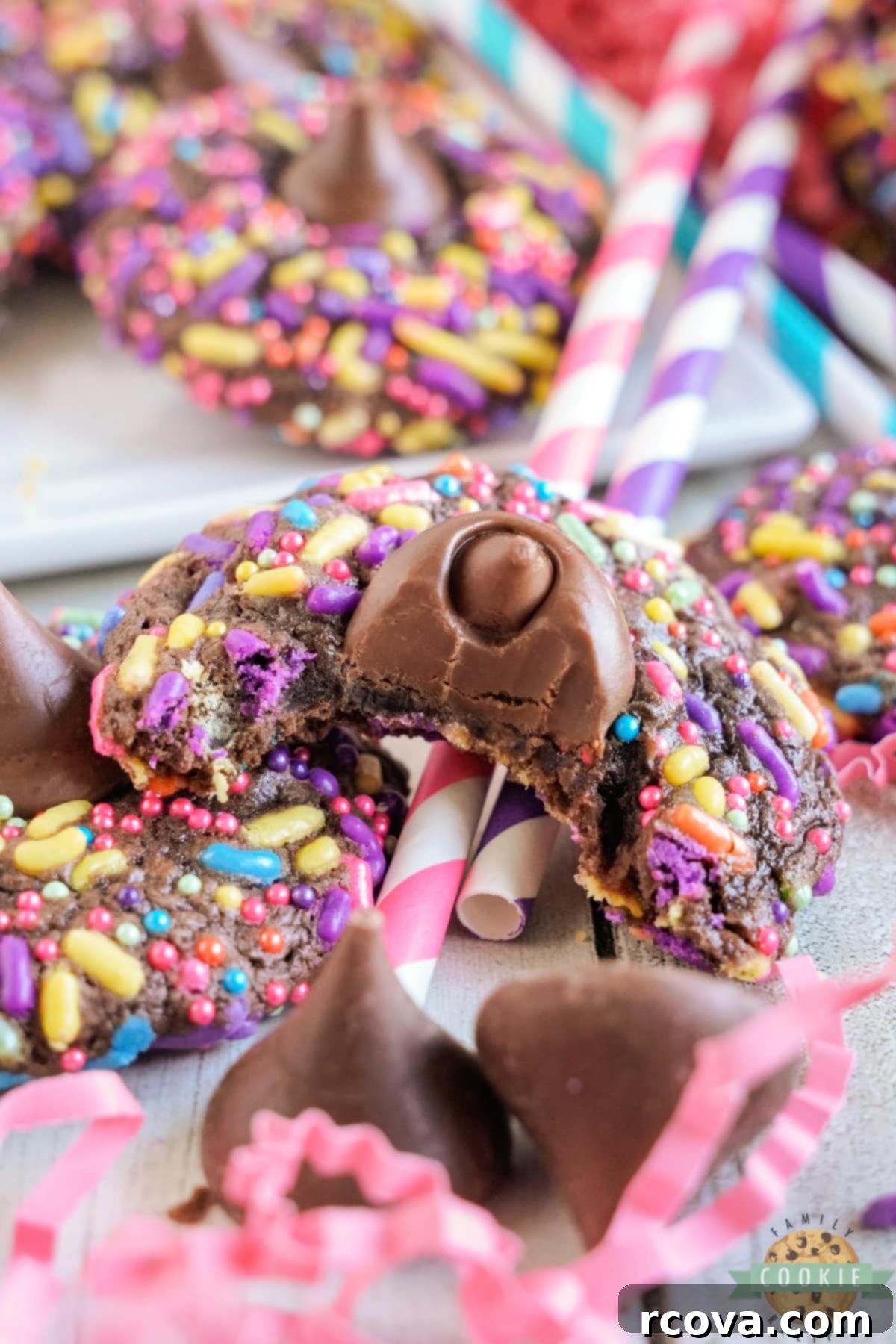 Decadent Easter Brownie Blossoms 9 Brownie cookies made with sprinkles and Hershey's kisses.