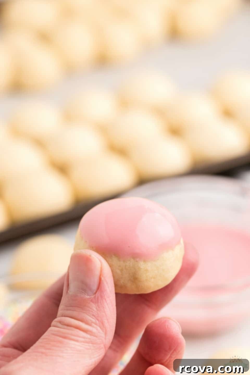 Classic Frosted Italian Cookies 7 Dough for Frosted Italian Cookies being shaped by hand.
