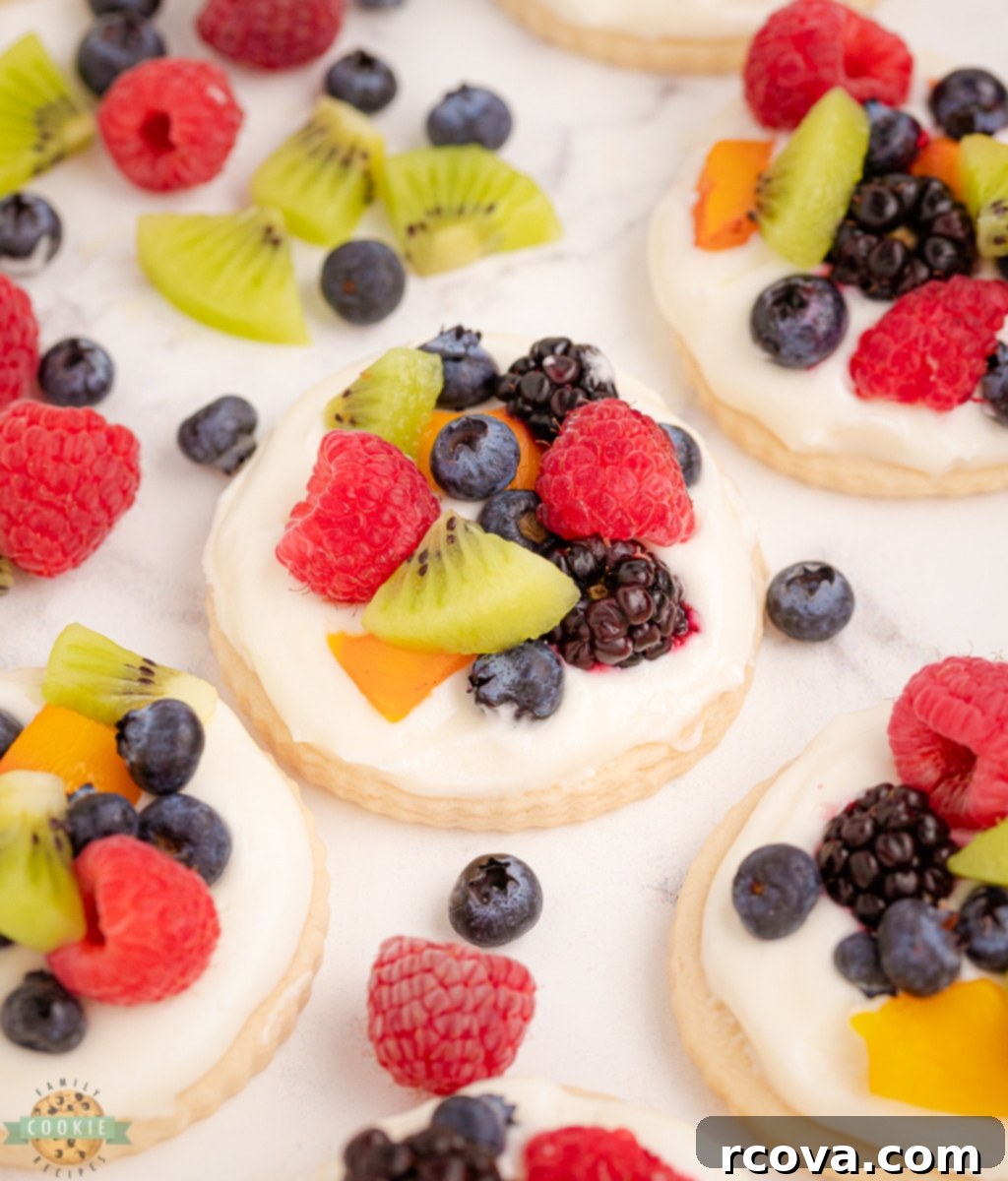 Spring Cookie Delights 12 Fruit Pizza Cookies with a variety of fresh fruits and sweet cream topping.