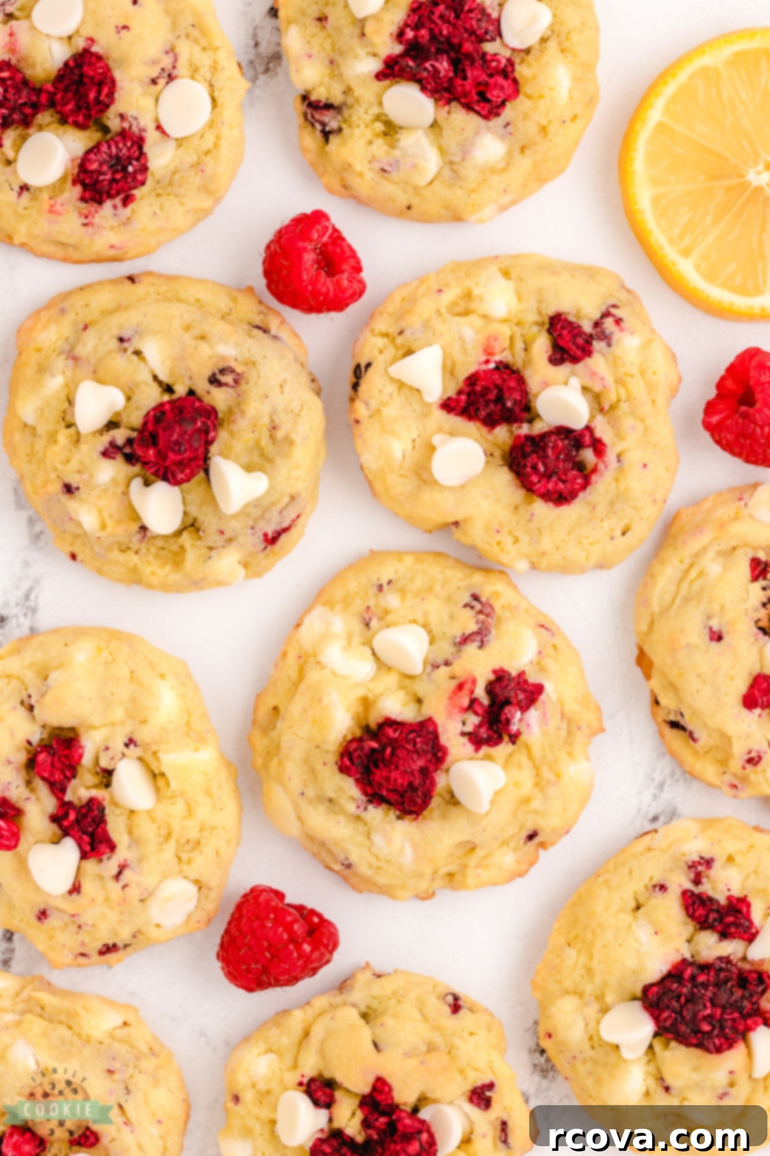 Spring Cookie Delights 16 Lemon Raspberry Cookies with white chocolate chips, soft and chewy.