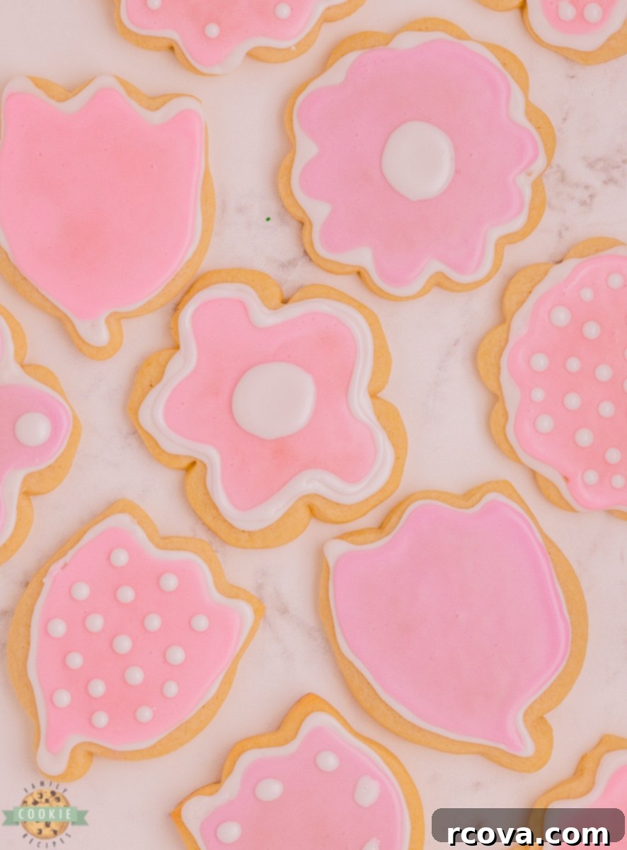 Spring Cookie Delights 23 Tray of Lemon Cut-Out Sugar Cookies with pastel royal icing.