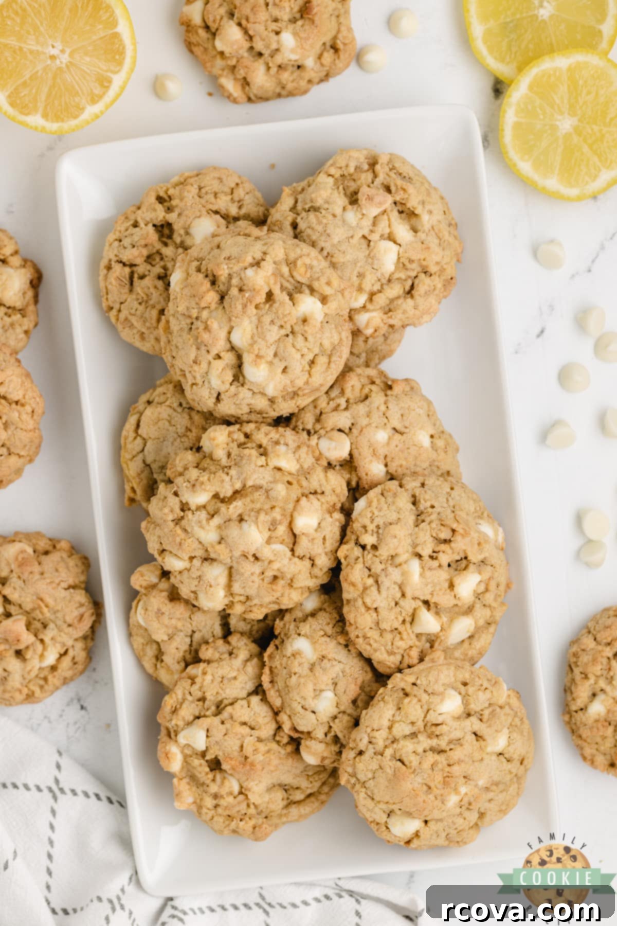 Spring Cookie Delights 5 Soft and chewy Lemon Oatmeal Cookies with white chocolate chips.