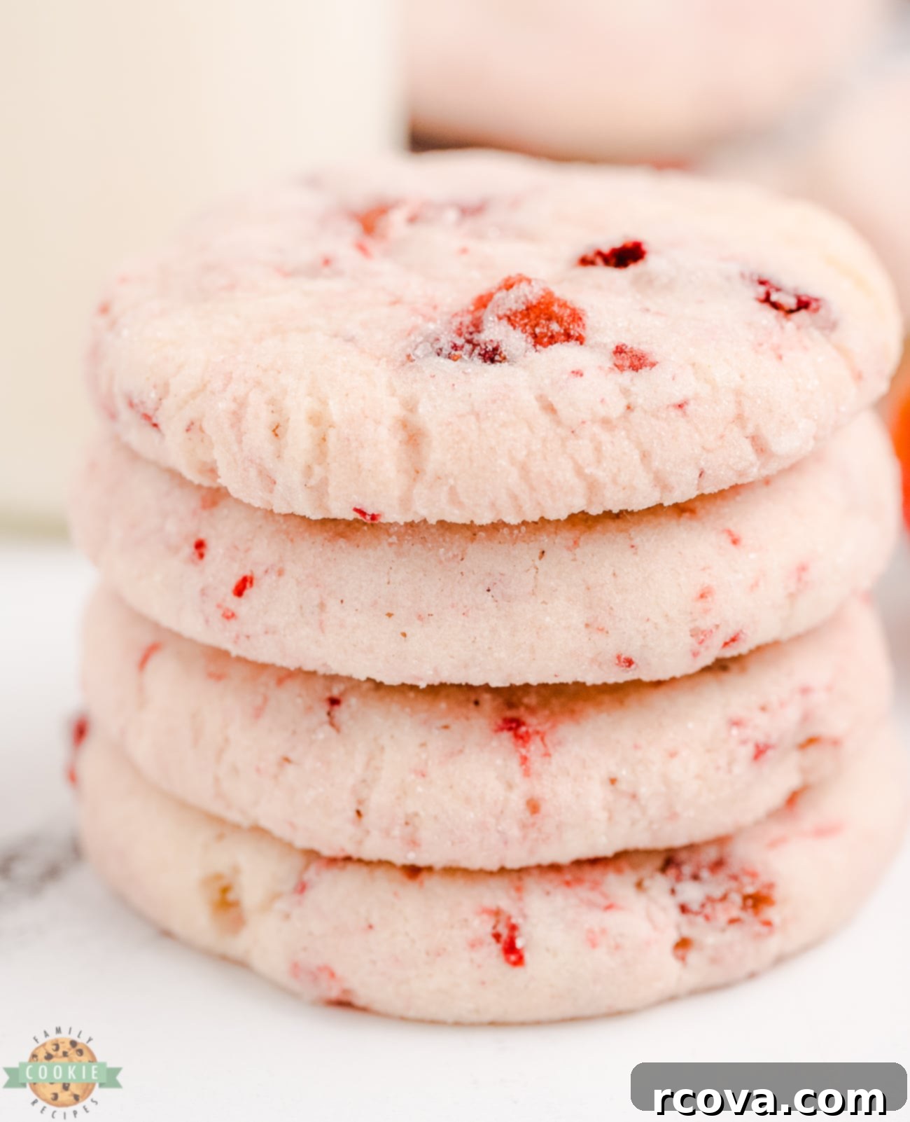 Spring Cookie Delights 9 Strawberry Cream Cheese Sugar Cookies with a bright pink hue.