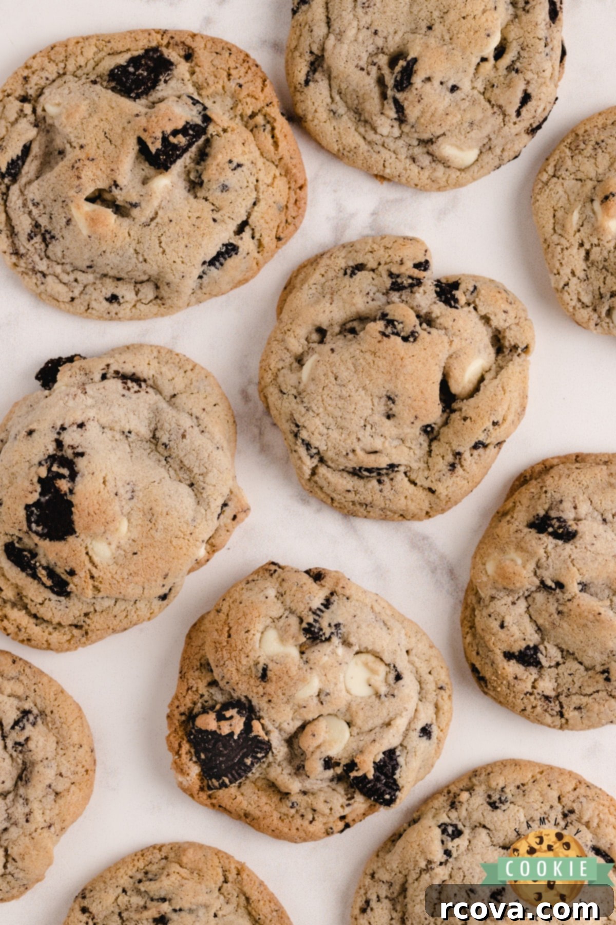 Cookies and Cream Crumble Cookies 3 Close-up of soft and chewy Cookies and Cream Cookies, showcasing the crushed Oreos and perfect texture.