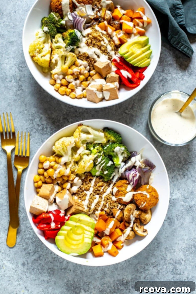 Create Your Perfect Buddha Bowl 2 Vibrant and healthy homemade Buddha Bowl with roasted vegetables, chickpeas, quinoa, and tahini dressing.