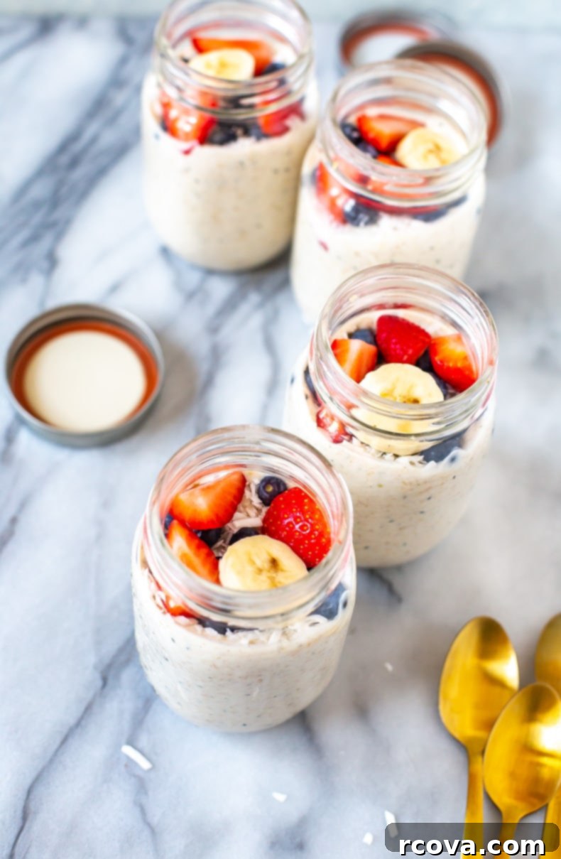 Effortless Morning Oats 8 Close-up of overnight steel cut oats in a mason jar, showcasing the rich texture and delicious toppings.