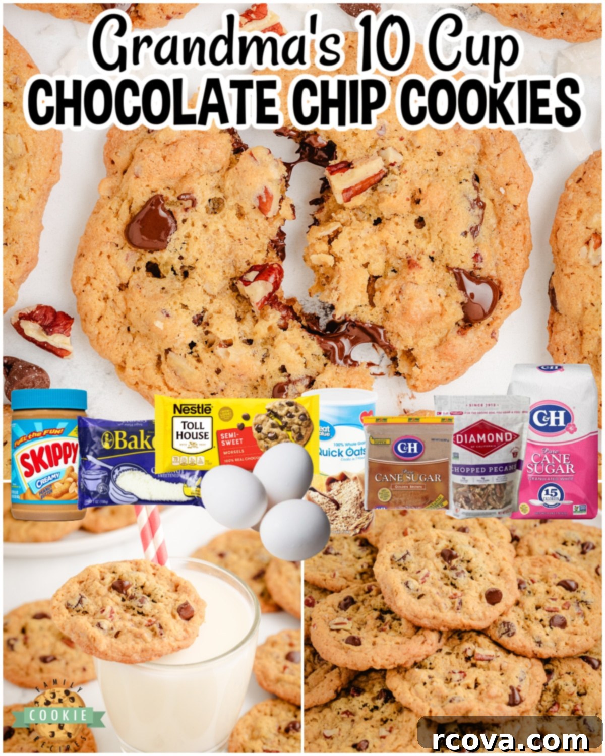 Ten-Cup Cookie Delights 8 10-cup Cookies are made with 1 cup each of a variety of ingredients - oats, peanut butter, pecans, coconut and more! These chocolate chip pecan cookies are fully loaded and so tasty!