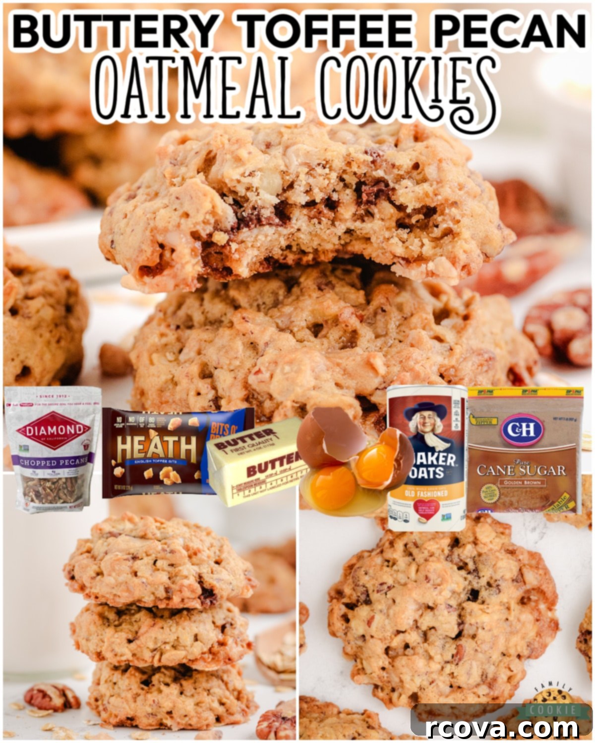 Chewy Toffee Pecan Oatmeal Delights 8 A vibrant collage of Oatmeal Toffee Pecan Cookies, showcasing their delightful texture and ingredients, perfect for a chewy, buttery treat!