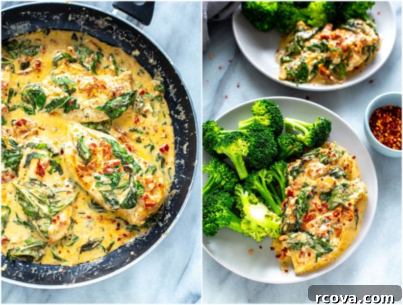 Effortless Creamy Basil Chicken Skillet 8 Creamy Basil Chicken Skillet served on a plate with fresh basil garnish, showing the rich sauce and tender chicken.