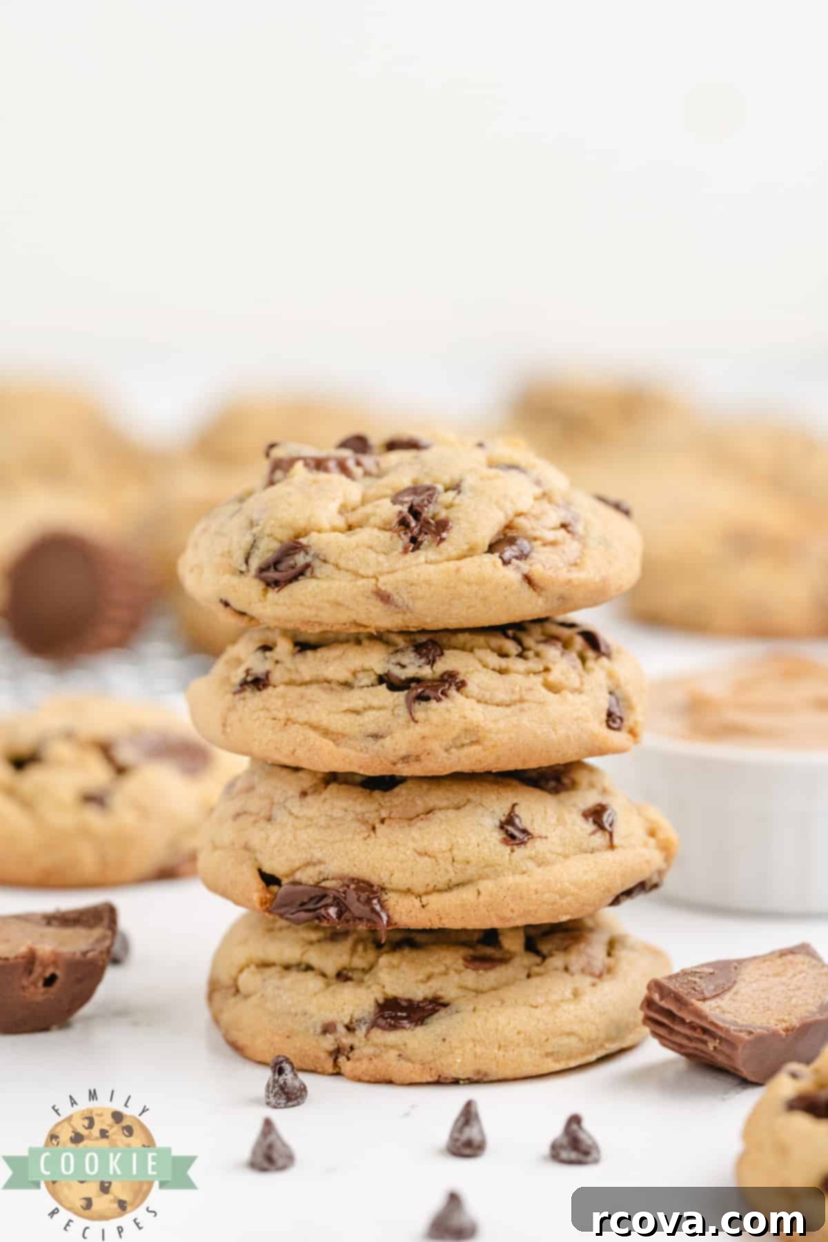 Reese's Peanut Butter Pudding Cookies 3 Homemade peanut butter cookies featuring vanilla pudding mix for extra softness and delicious Reese's peanut butter cup pieces.