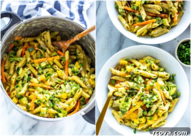 Effortless One-Pot Spring Pasta 10 Portion of One Pot Pasta Primavera in a meal prep container, ready for storage