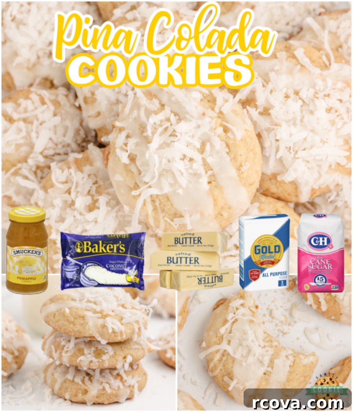 Piña Colada Paradise Bites 14 Pina Colada Cookies are soft, chewy, and packed with pineapple and coconut. This tropical cookie recipe is so easy to make and everyone loves these delicious cookies!