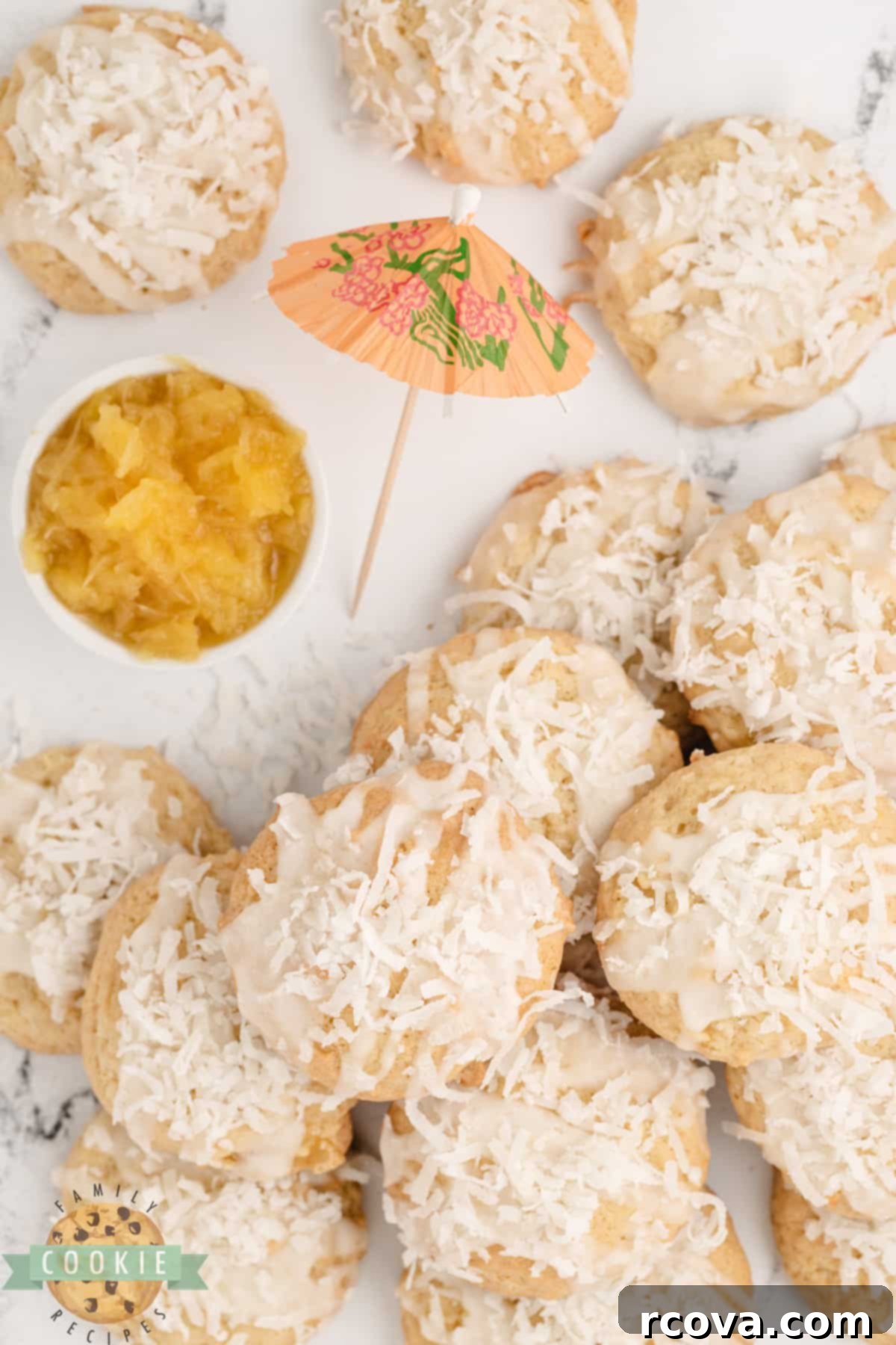 Piña Colada Paradise Bites 16 Cookies made with pineapple and coconut.
