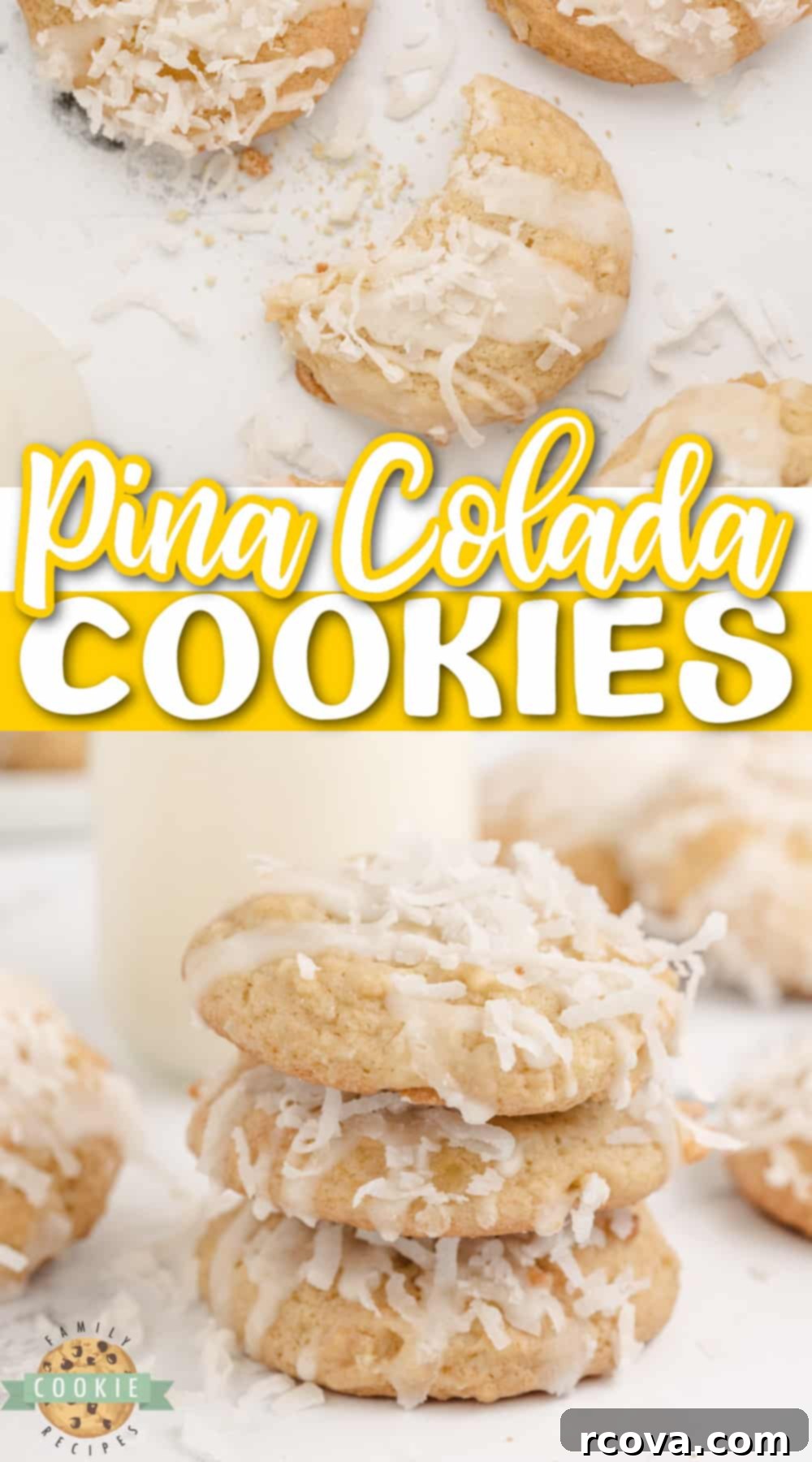 Piña Colada Paradise Bites 18 Pina Colada Cookies are soft, chewy, and packed with pineapple and coconut. This tropical cookie recipe is so easy to make and everyone loves these delicious cookies!