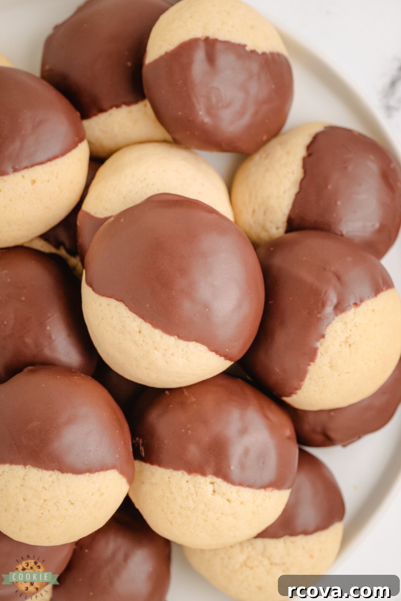 Chocolate-Kissed Vanilla Bliss 2 chocolate dipped vanilla cookies, showcasing their inviting appearance