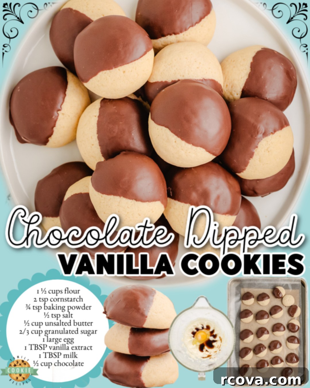 Chocolate-Kissed Vanilla Bliss 7 Chocolate Dipped Vanilla Cookies are homemade Nilla wafers made with flour, cornstarch, butter, & vanilla extract baked & covered in chocolate! A perfect holiday or everyday treat.