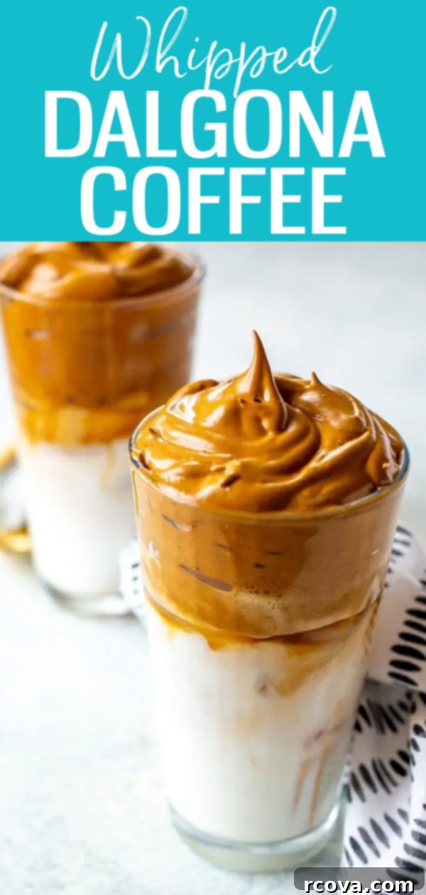 Easy Dalgona Whipped Coffee Recipe 10 Dalgona Coffee is the latest iced coffee trend – this easy whipped coffee is creamy, frothy and delicious with just three ingredients! #dalgonacoffee #whippedcoffee