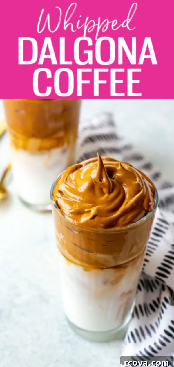 Easy Dalgona Whipped Coffee Recipe 11 Dalgona Coffee is the latest iced coffee trend – this easy whipped coffee is creamy, frothy and delicious with just three ingredients! #dalgonacoffee #whippedcoffee