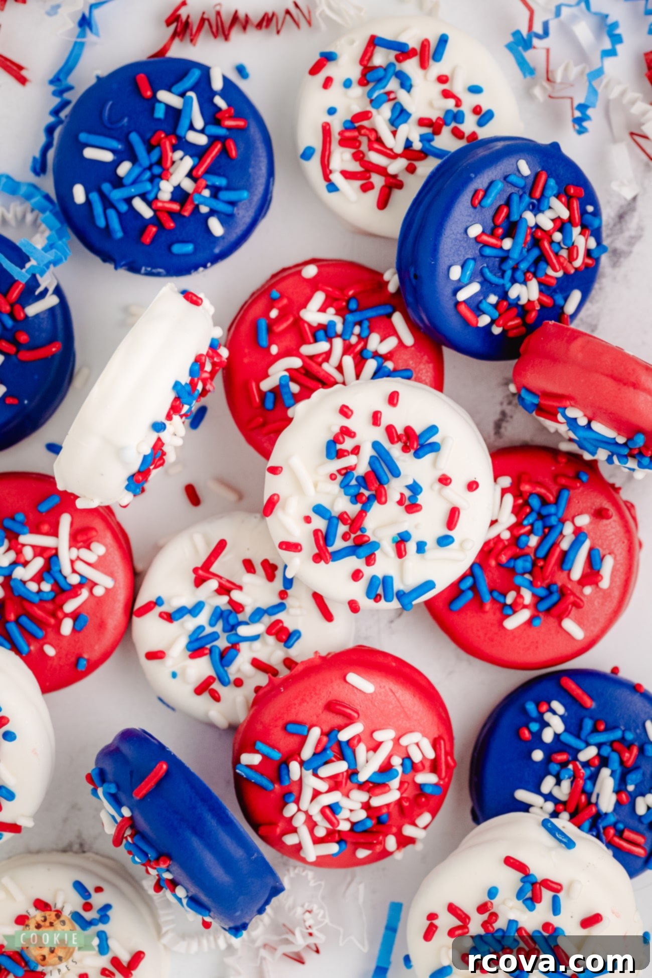Stars and Stripes Chocolate Covered Oreos 2 festive 4th of July red, white and blue chocolate covered Oreos