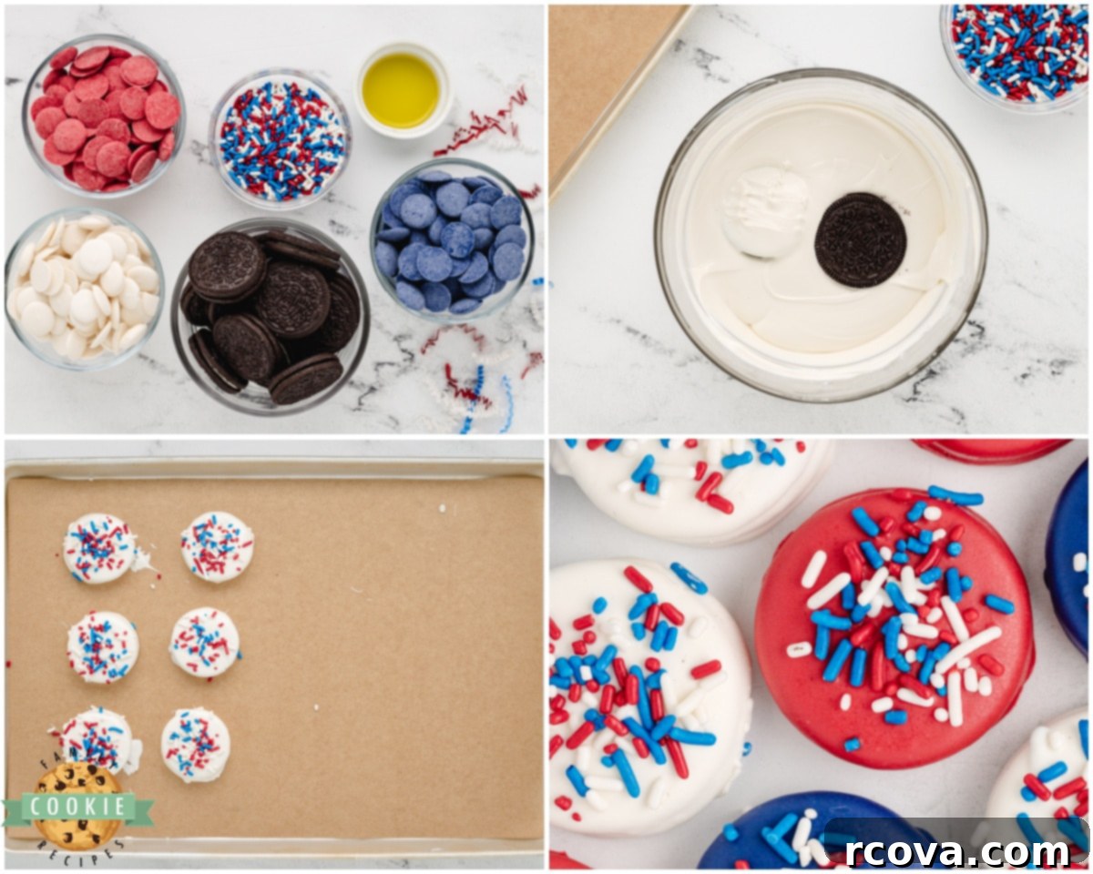 Stars and Stripes Chocolate Covered Oreos 4 how to make red, white and blue chocolate covered oreos