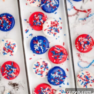 Stars and Stripes Chocolate Covered Oreos 5 patriotic oreos on a platter