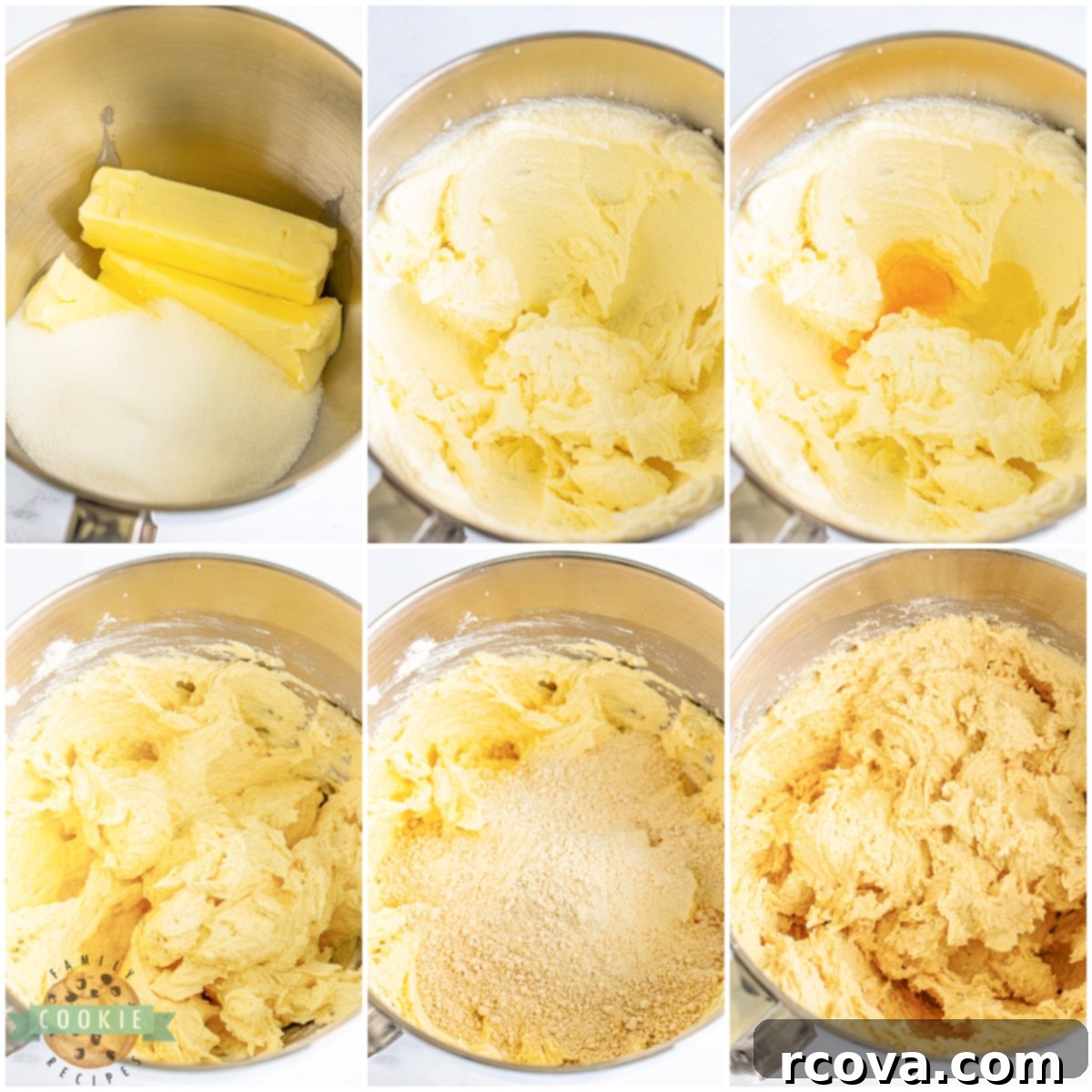 Crumbl-Inspired Golden Oreo Cookies 7 Butter and granulated sugar creaming together in a stand mixer, and then mixed with eggs and flour to form cookie dough.