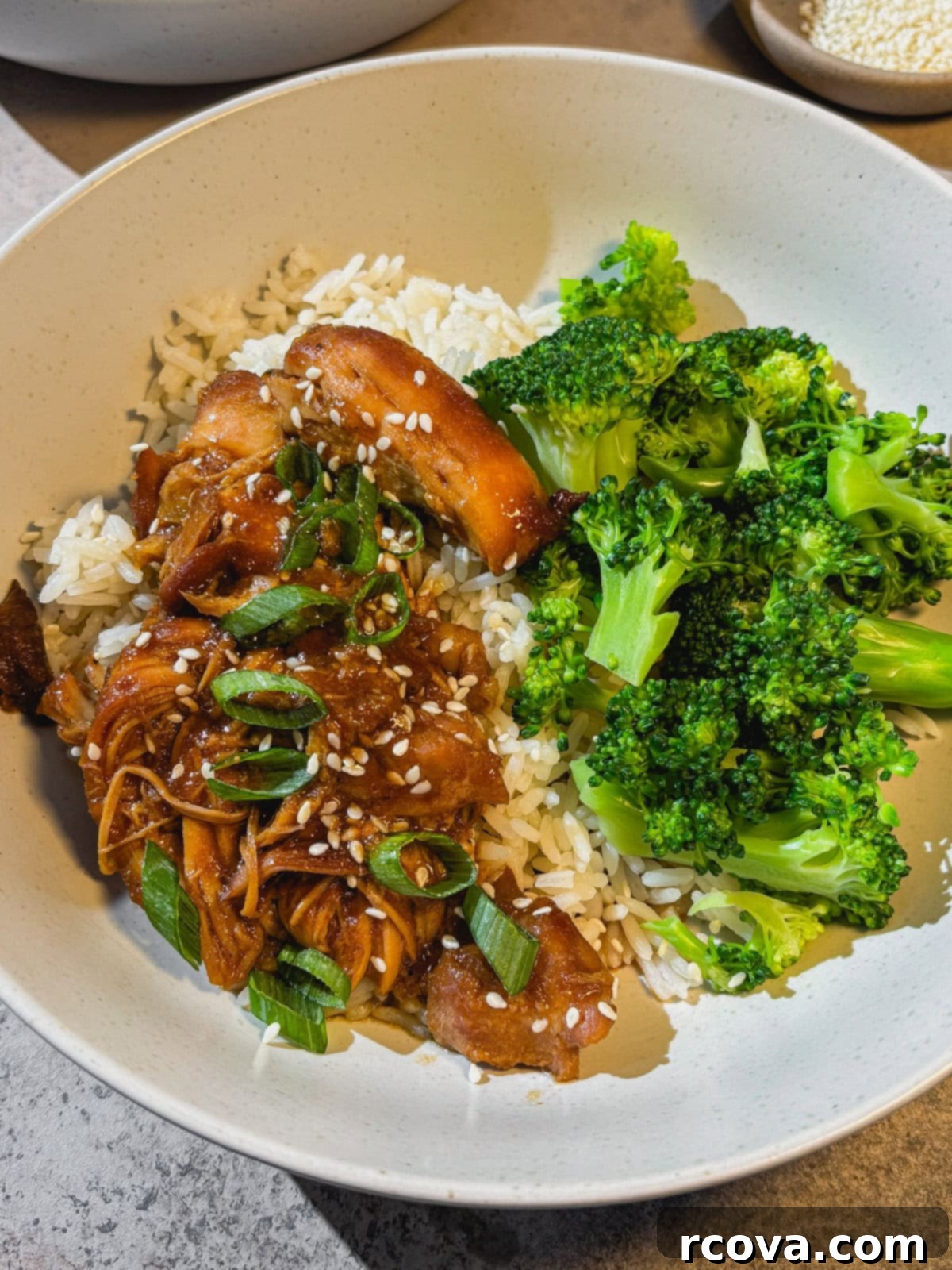 Simply Wholesome Slow Cooker Sesame Chicken 6 Plated slow cooker sesame chicken with broccoli and rice
