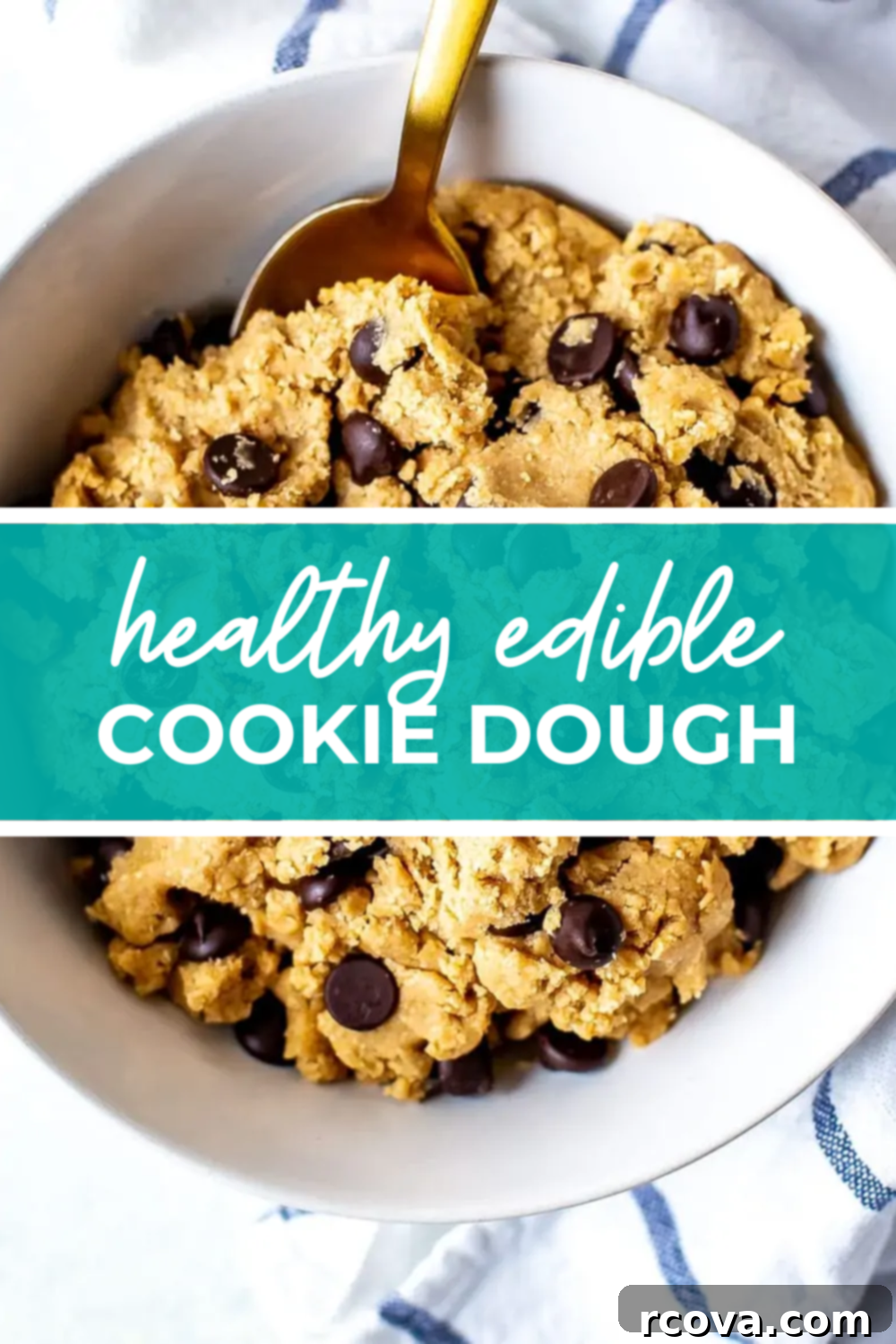 Guilt-Free Raw Cookie Dough 13 A close-up of a bowl of edible cookie dough with the text "Healthy Edible Cookie Dough" on top.