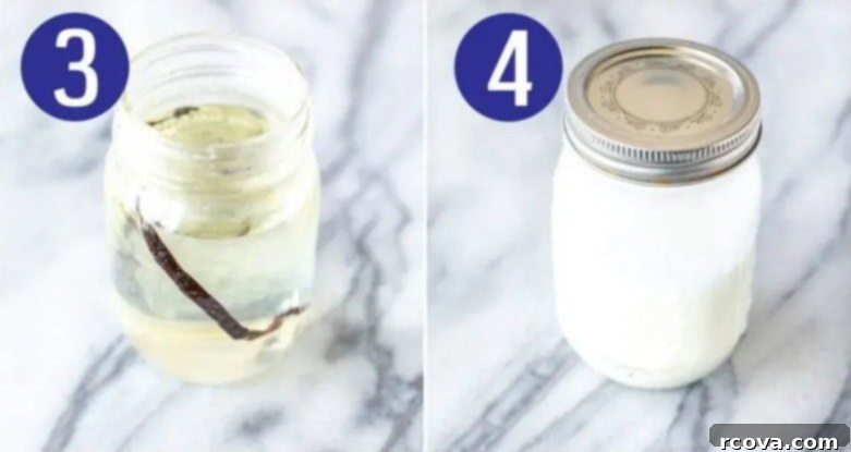 Starbucks Copycat Vanilla Sweet Cream Cold Brew 6 Steps 3 and 4 for making vanilla sweet cream cold brew: making vanilla syrup and sweet cream