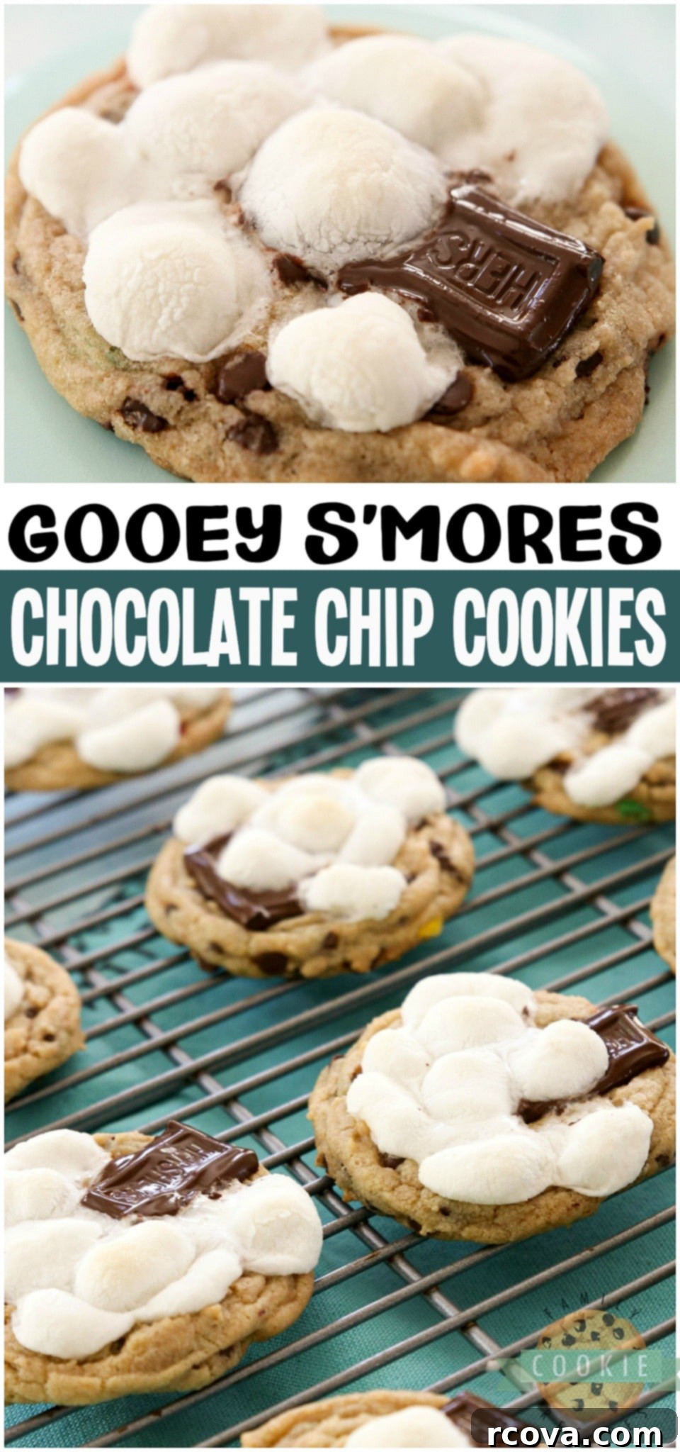 Gooey S'mores Cookies 15 S'mores Cookies jam packed with marshmallow chocolate amazingness! Soft pudding cookies with mini chocolate chips & M&{M's topped with marshmallows and a piece of chocolate. Easily the BEST S'mores Cookies EVER!