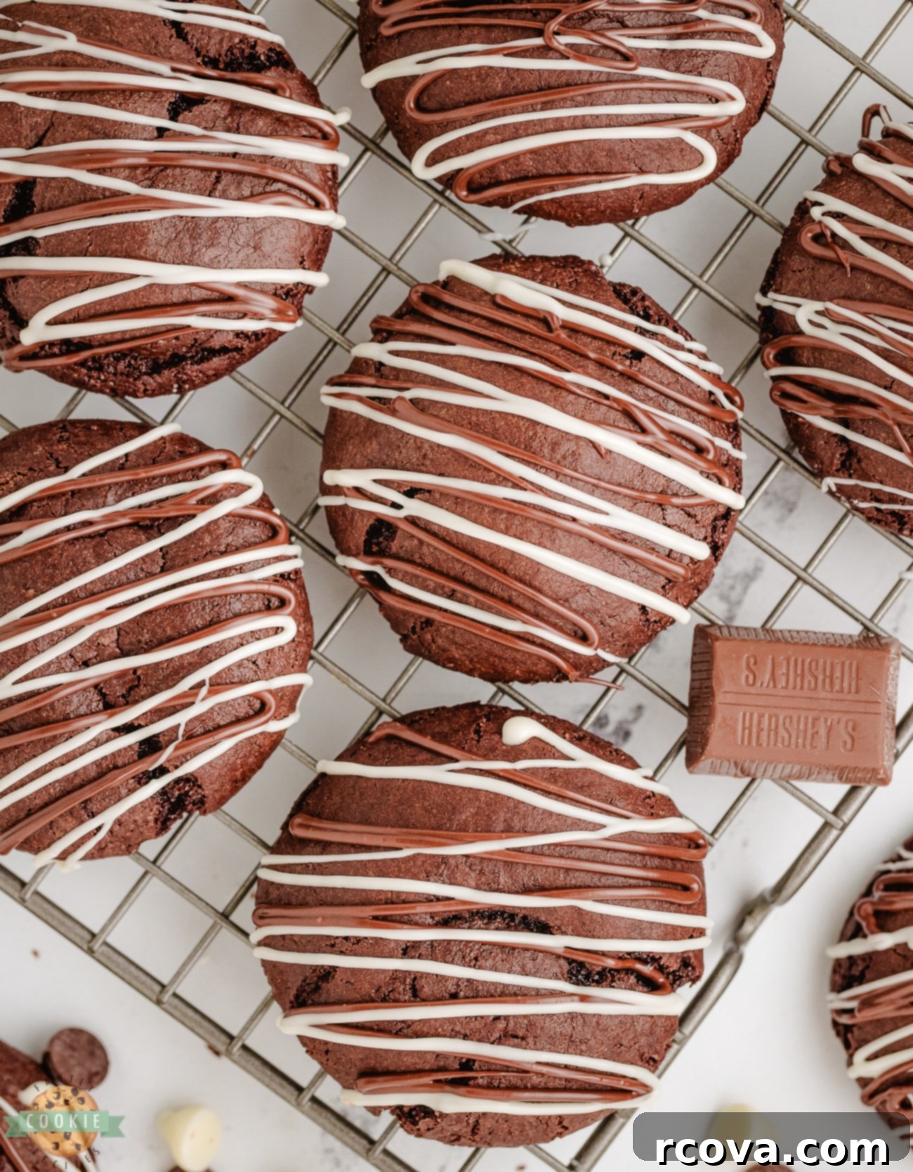 Chocolate Lava Cake Mix Cookies 5 chocolate stuffed cake mix cookies on a cooling rack