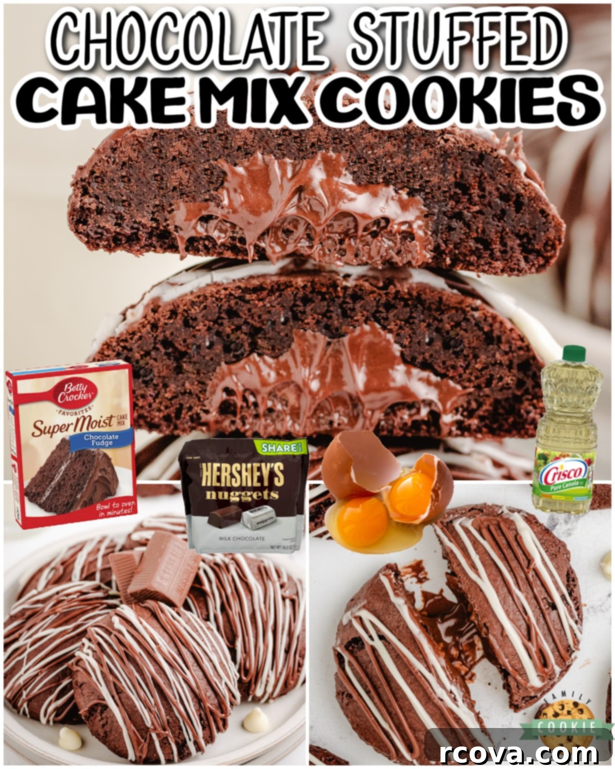 Chocolate Lava Cake Mix Cookies 8 Chocolate Stuffed Cake Mix Cookies are made with simple chocolate cake mix dough, encasing a chocolate nugget, with melted chocolate on top to create the ultimate triple chocolate cookies!