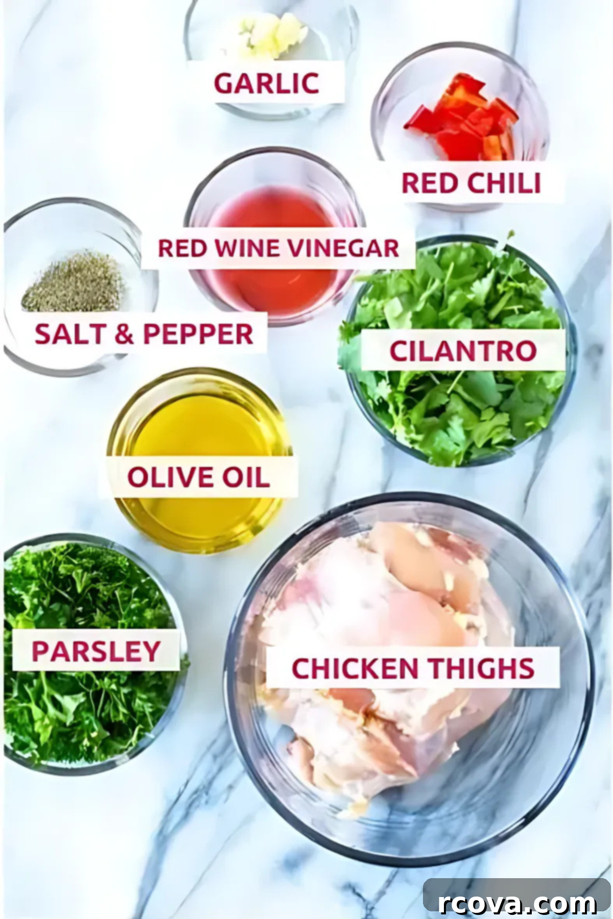 Zesty Baked Chimichurri Chicken 4 Overhead shot of the ingredients with labels