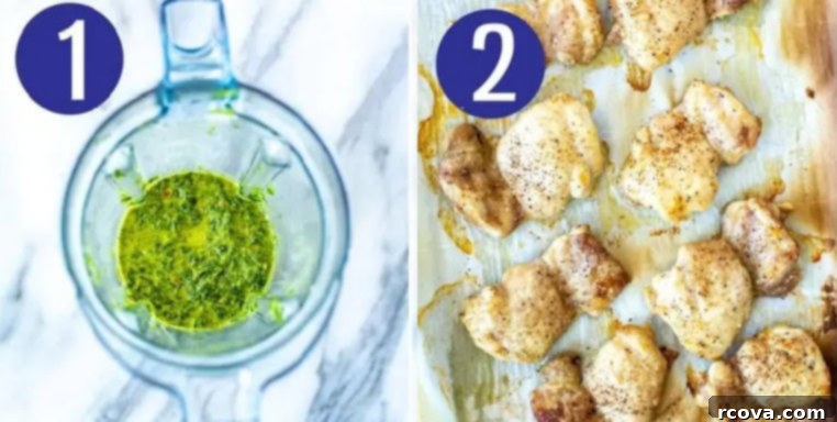Zesty Baked Chimichurri Chicken 5 Steps 1 and 2 for making chimichurri chicken