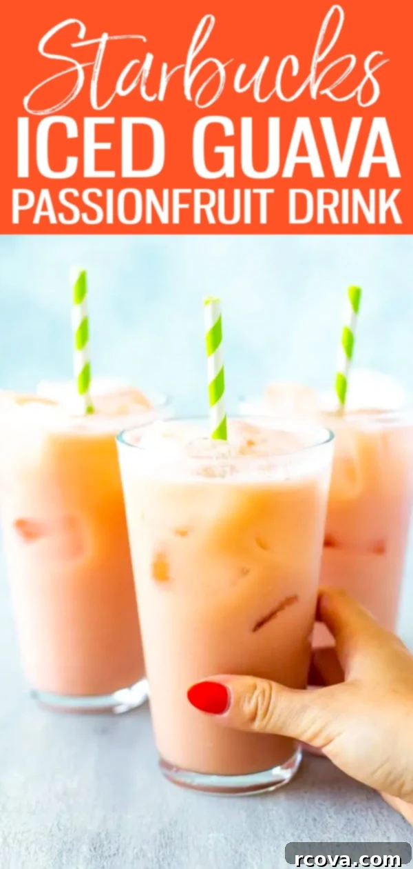 Guava Passionfruit Tropical Refresher 10 This colourful Iced Guava Passionfruit Drink is made with coconut milk, guava nectar, passionfruit, pineapple and ginger - just like the version at Starbucks! #starbucks #icedguavapassionfruitdrink