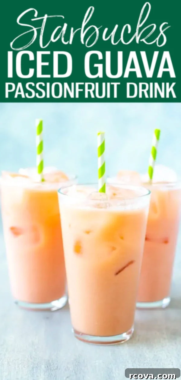 Guava Passionfruit Tropical Refresher 11 This colourful Iced Guava Passionfruit Drink is made with coconut milk, guava nectar, passionfruit, pineapple and ginger - just like the version at Starbucks! #starbucks #icedguavapassionfruitdrink