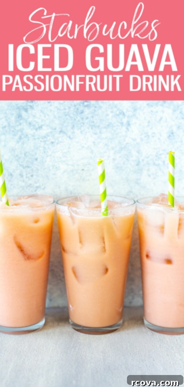 Guava Passionfruit Tropical Refresher 12 This colourful Iced Guava Passionfruit Drink is made with coconut milk, guava nectar, passionfruit, pineapple and ginger - just like the version at Starbucks! #starbucks #icedguavapassionfruitdrink