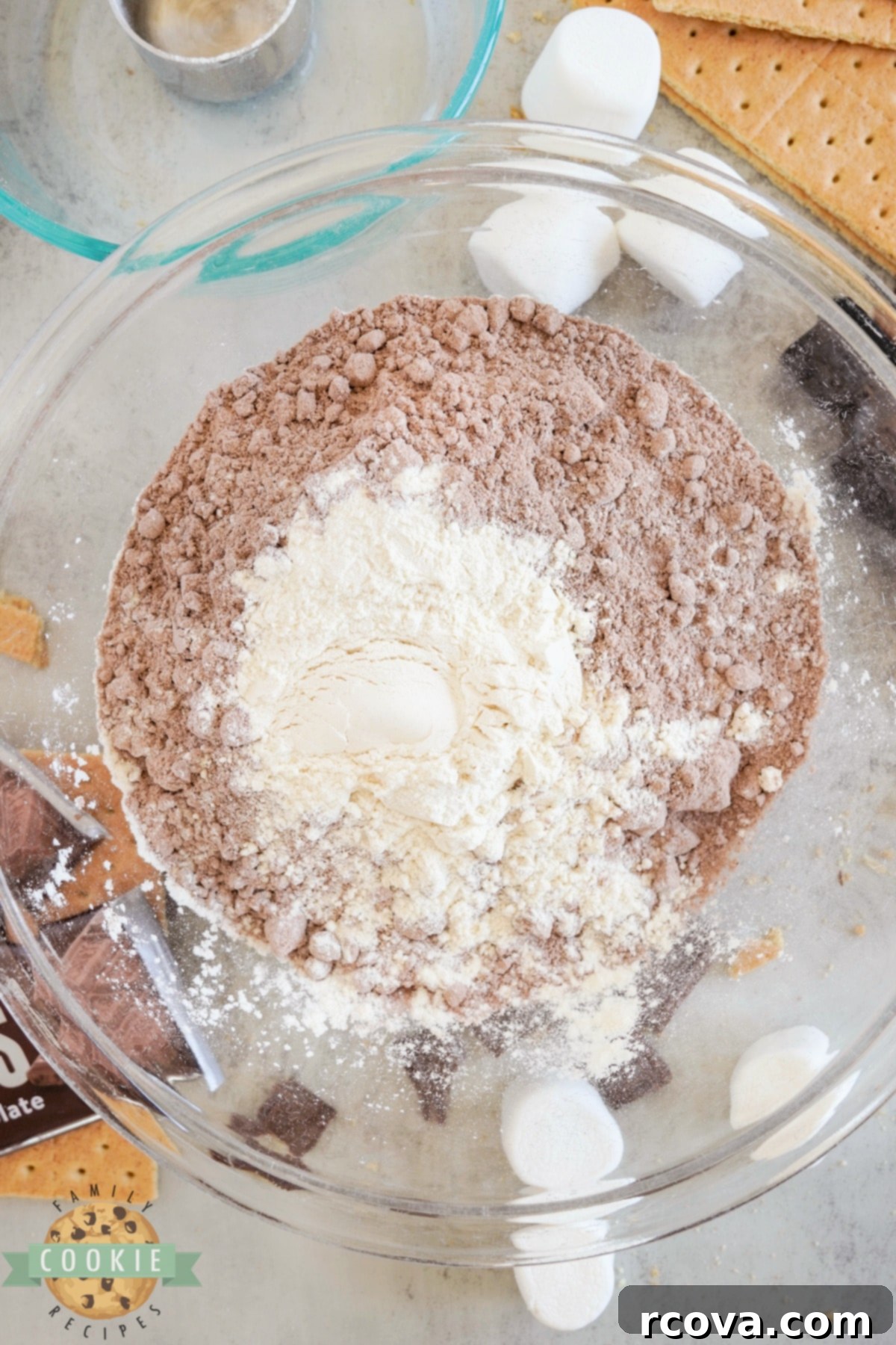 S'mores Brownie Cookies 6 Mixing brownie mix and flour together.