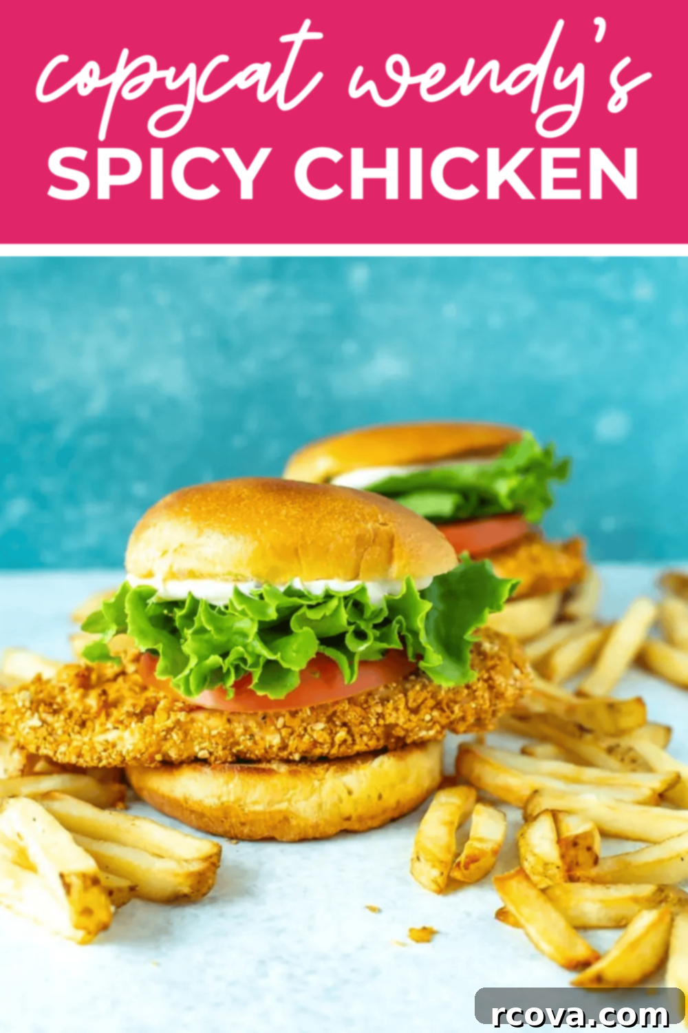 Wendys Fiery Chicken Crunch 12 A close-up of a copycat Wendy's Spicy Chicken Sandwich with the text