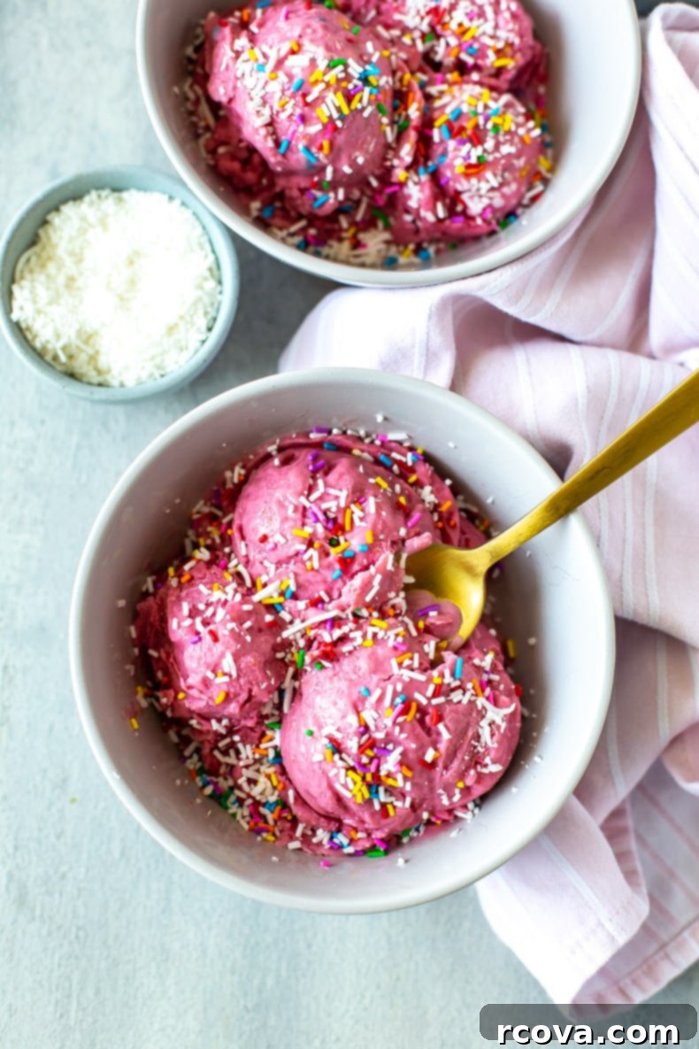 Four Ingredient Homemade Frozen Yogurt 2 Close-up of a bowl of delicious 4-Ingredient Frozen Yogurt topped with fresh berries and mint.