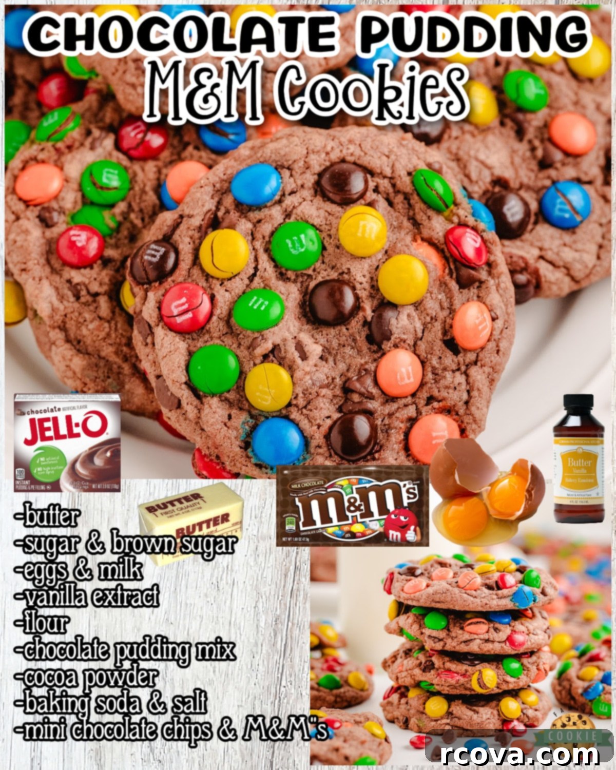 Chewy Chocolate M&M Pudding Cookies 7 gooey chocolate pudding cookies rolled in M&M candies