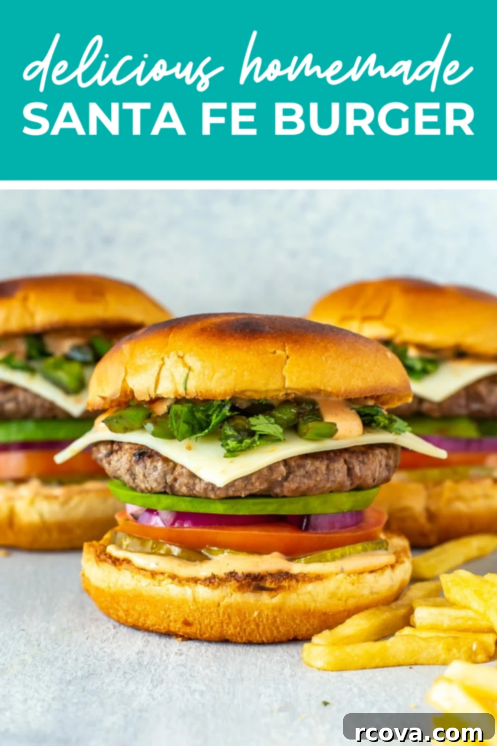 Copycat Chili's Santa Fe Burger 13 A close-up of a Chili's copycat Santa Fe Burger with the text