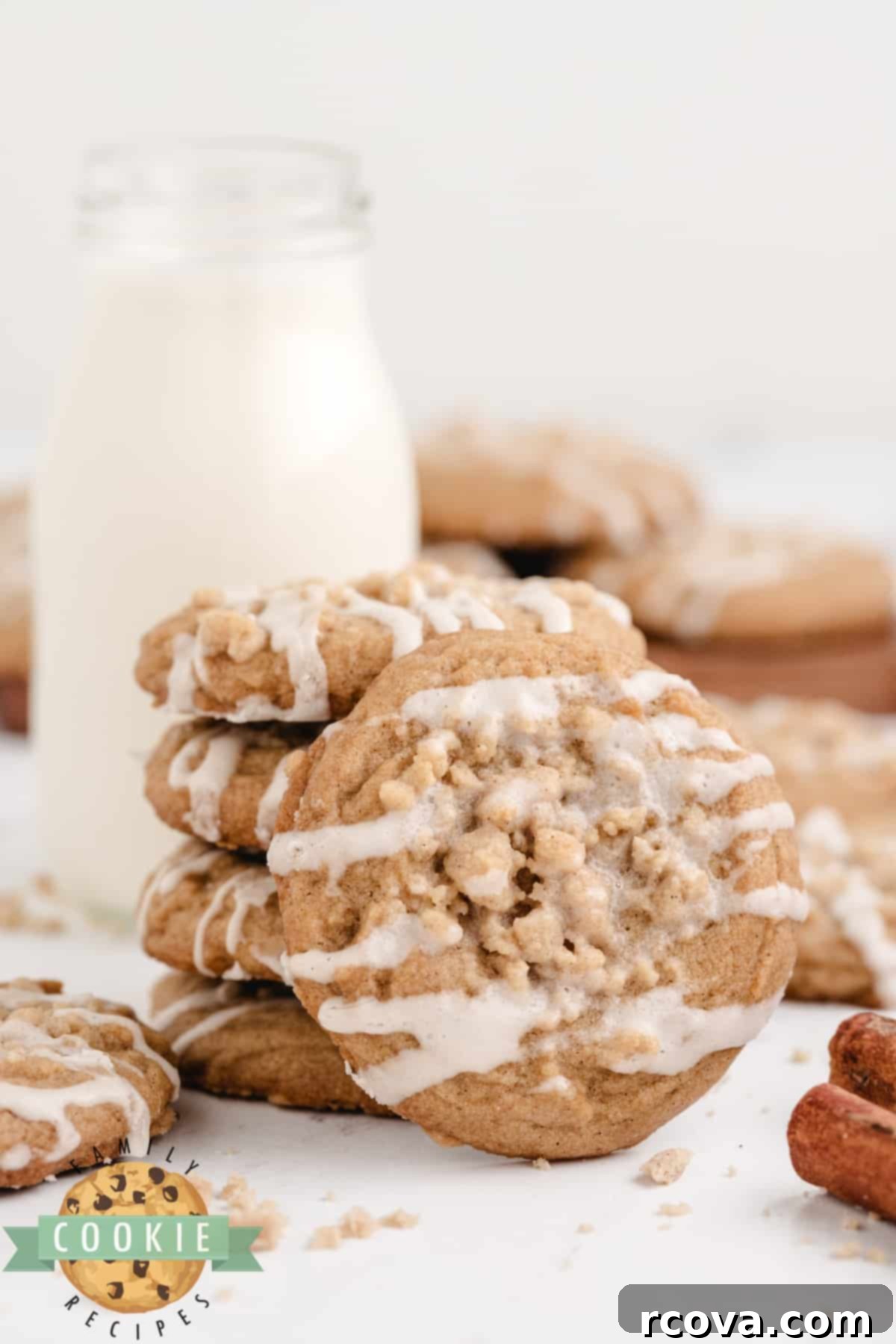 Cinnamon Streusel Cookies 15 A plate of freshly baked Coffee Cake Cookies with streusel and vanilla glaze.