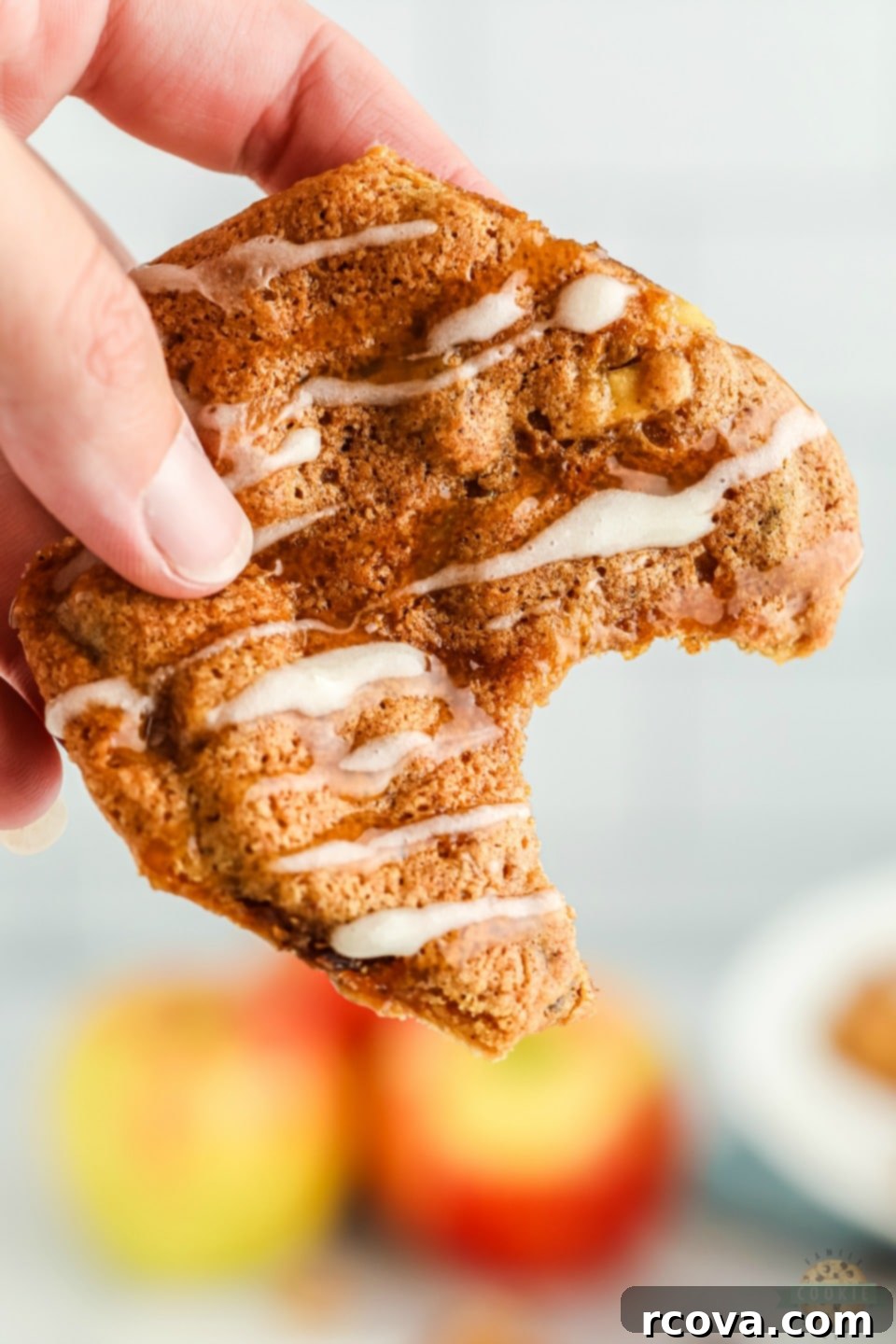 Cozy Apple Spice Treats 6 Easy Cinnamon Spiced Apple Cookies recipe, close up with glaze